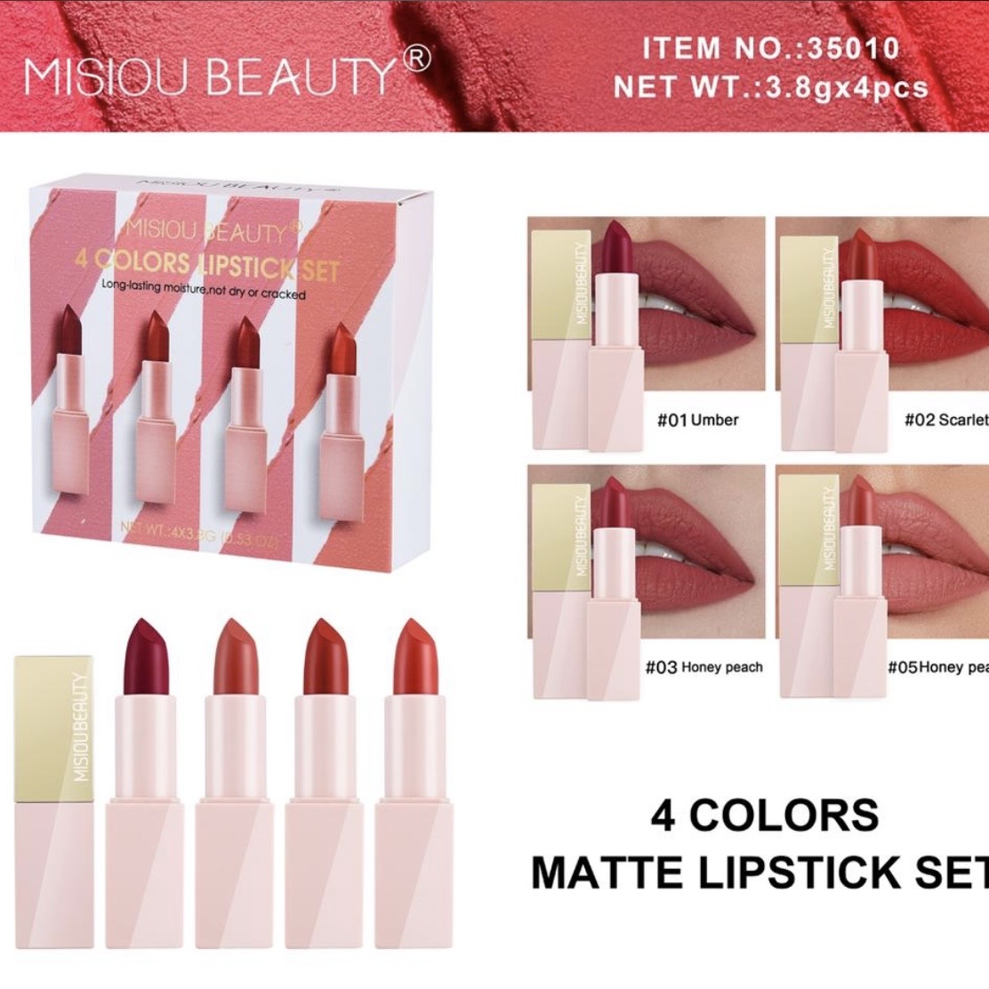 MISIOU BEAUTY 4 COLOR NUDE MATTE LIPSTICKS SET