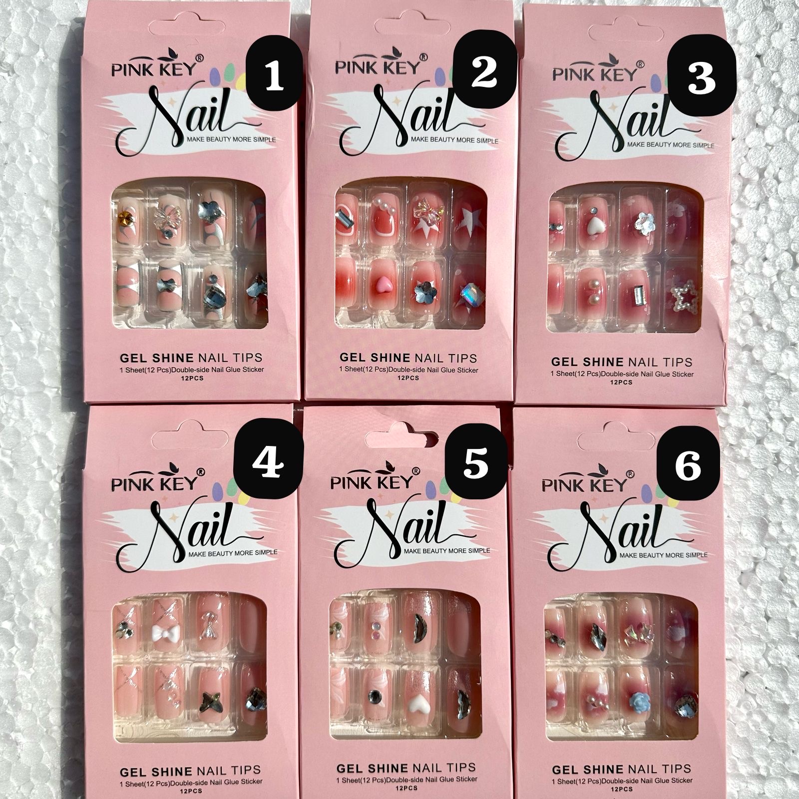 Pink key Stone work Gel Nails- D