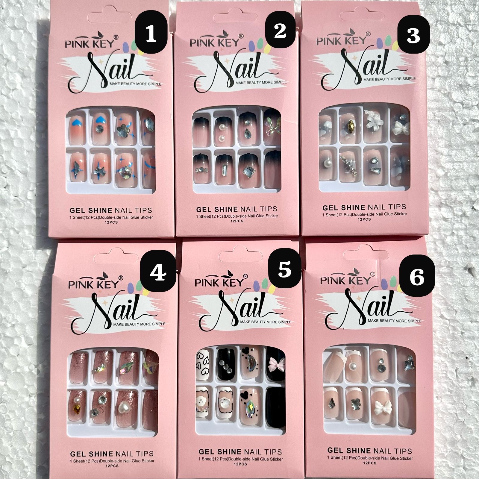 Pink key Stone work Gel Nails- A