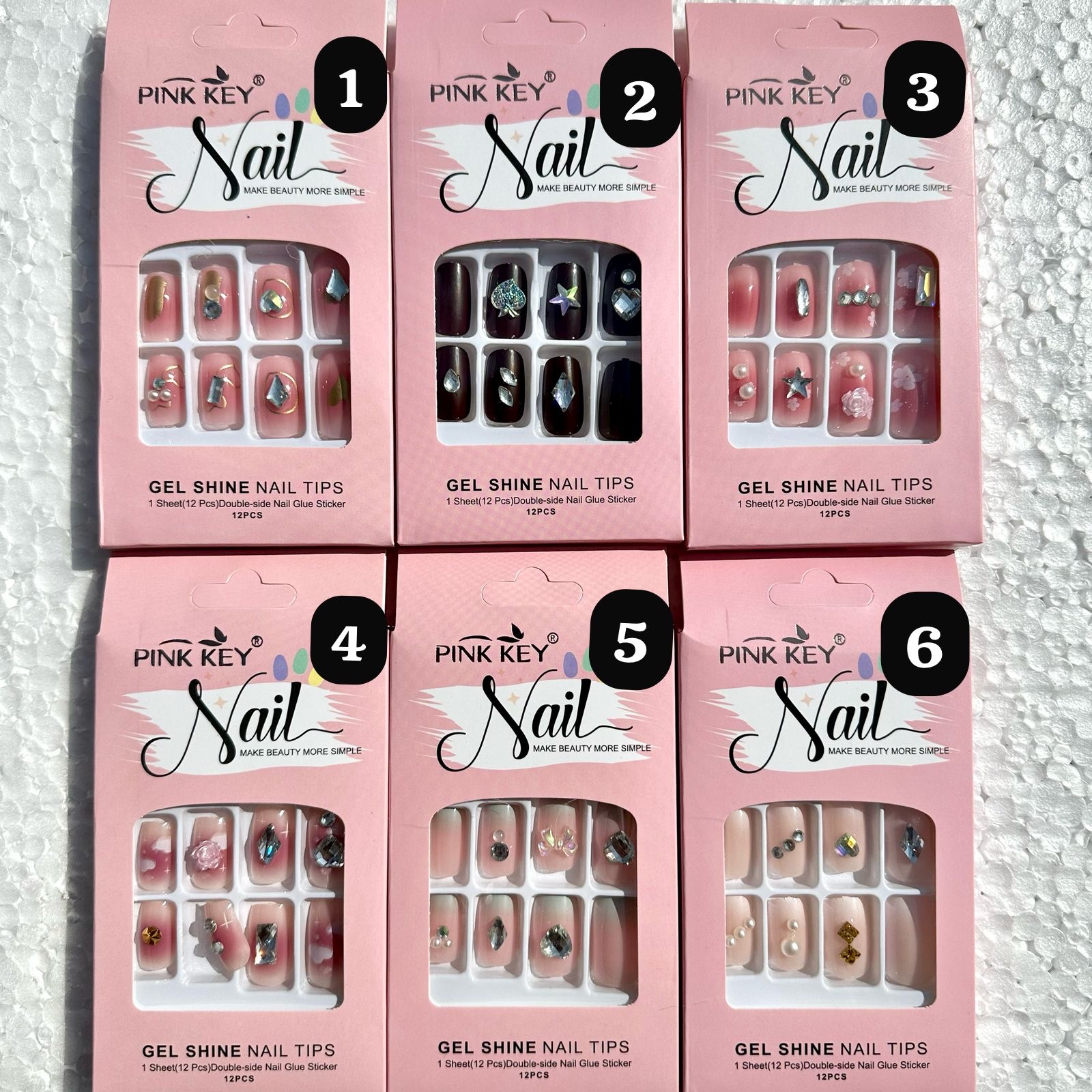 Pink key Stone work Gel Nails- C