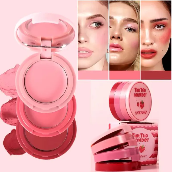 Handaiyan 3 in 1 tint trio wonder - pocket-size lip & cheek stain Eye Shadow Cheek Makeup Blush