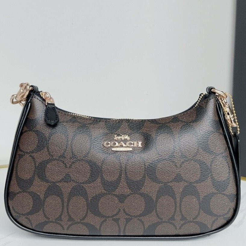 Coach Teri Shoulder Bag In Signature Canvas Brown and Black