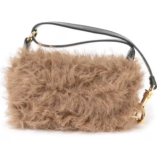 DRIES VAN NOTEN Faux fur x crocodile embossed leather bag beige