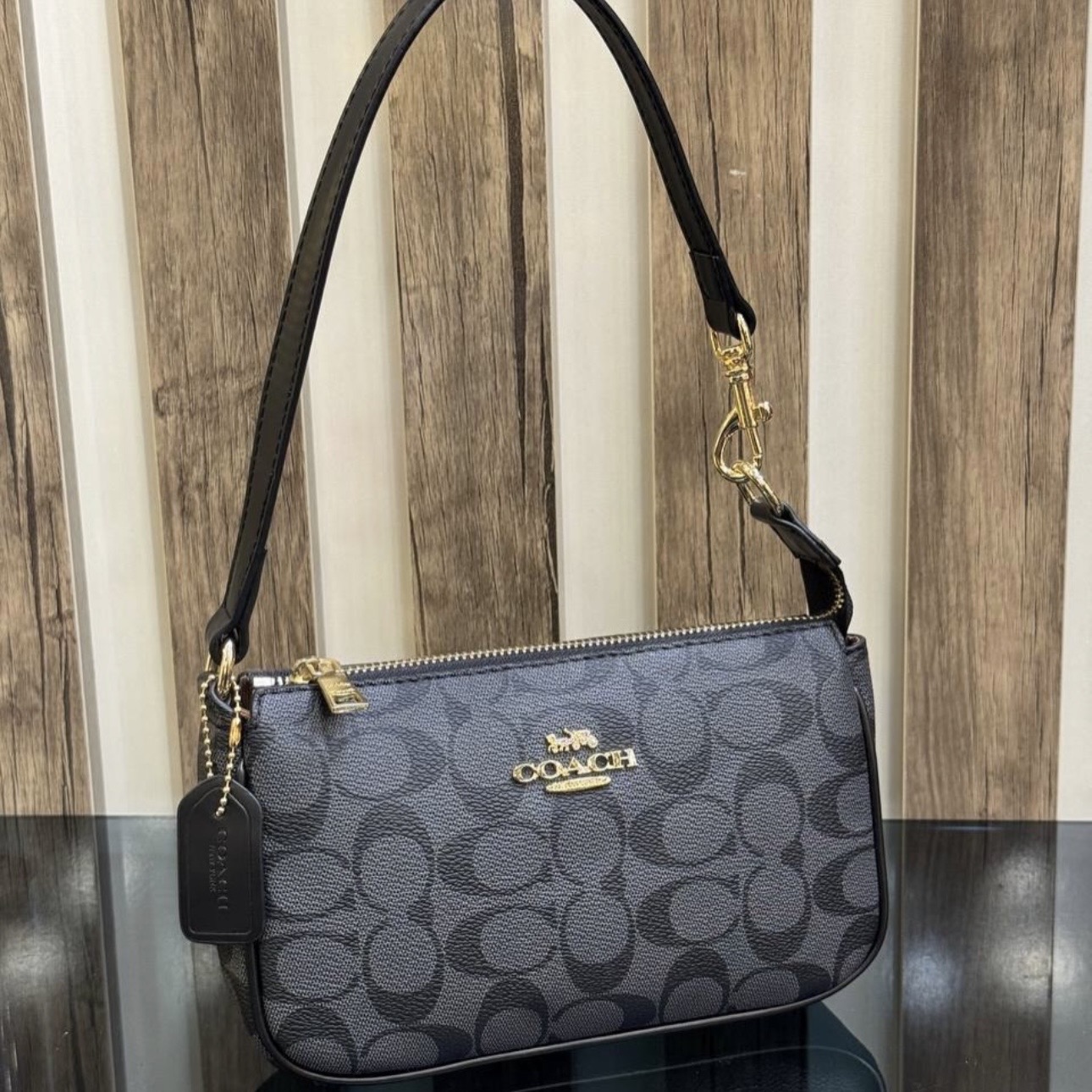 Coach Signature Teri Shoulder Bag- Black and white