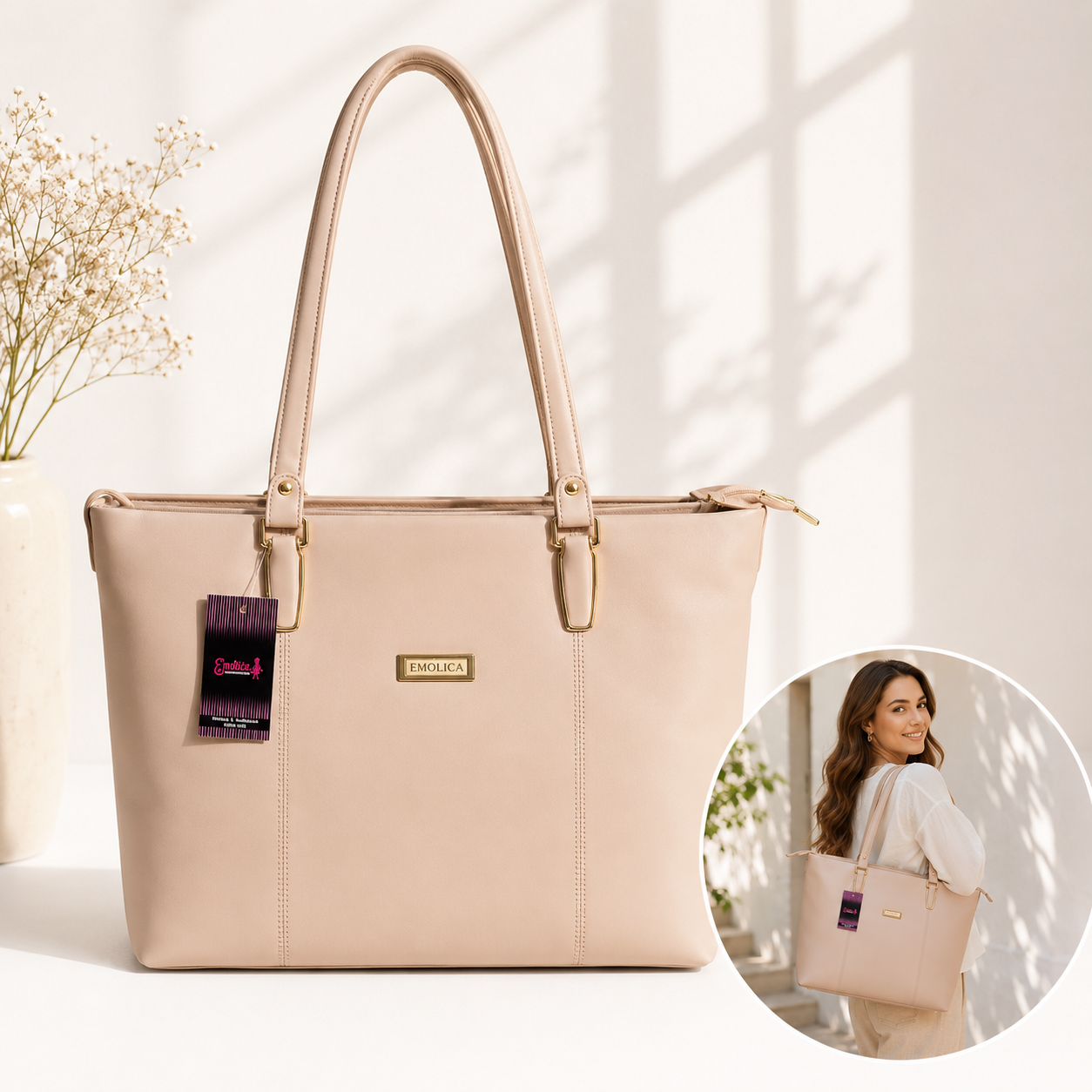 Emotic Minimalist Muse Totebag 3 Compartments -Nude Brown
