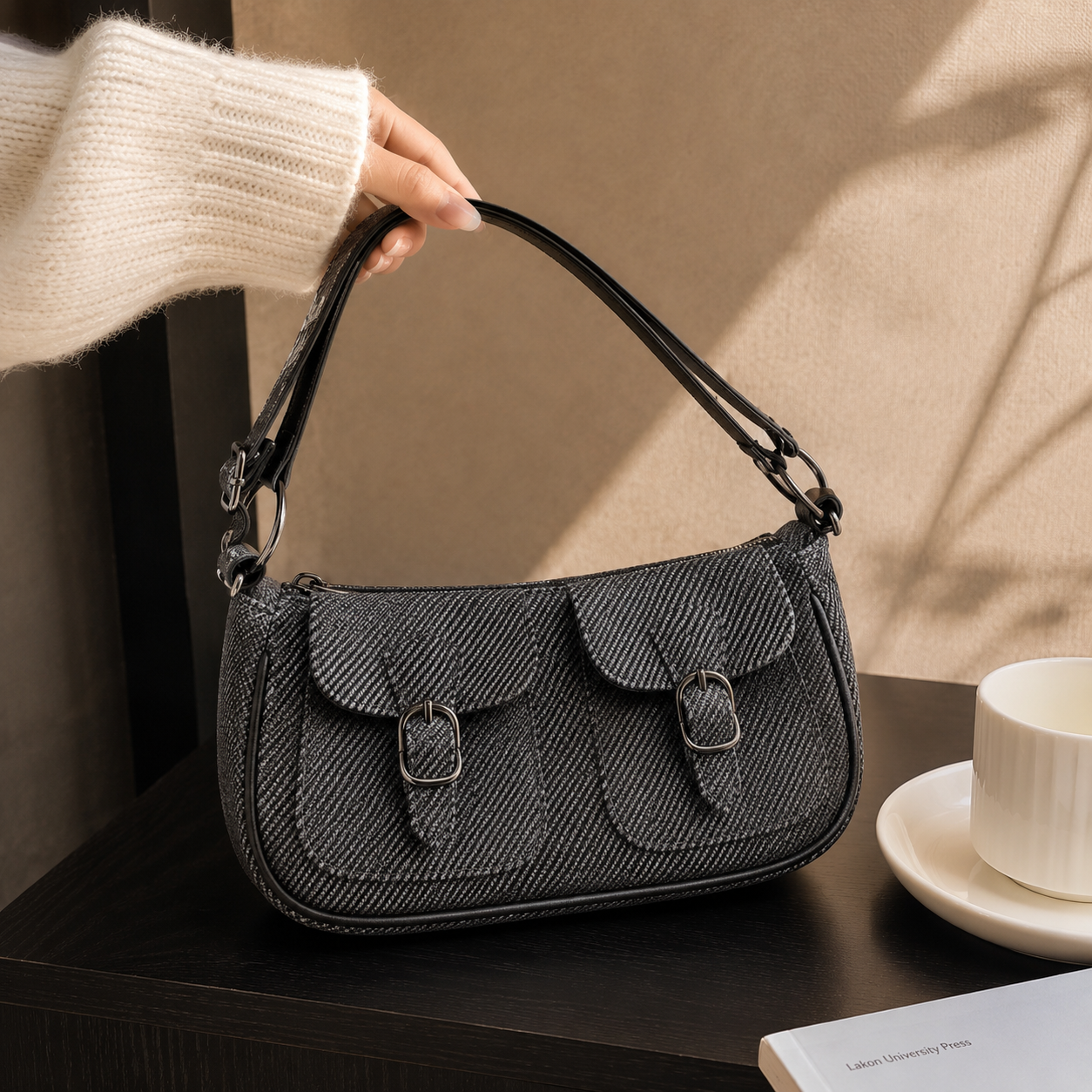 Korean Coquette Smokey Black Shoulder Bag