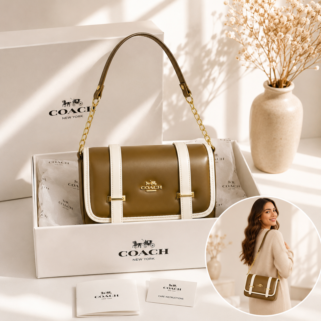 Coach Inspired Bistro Two-Tone Bag Olive