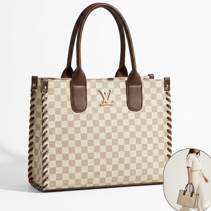 LV Inspired Signature Crème Tote bag