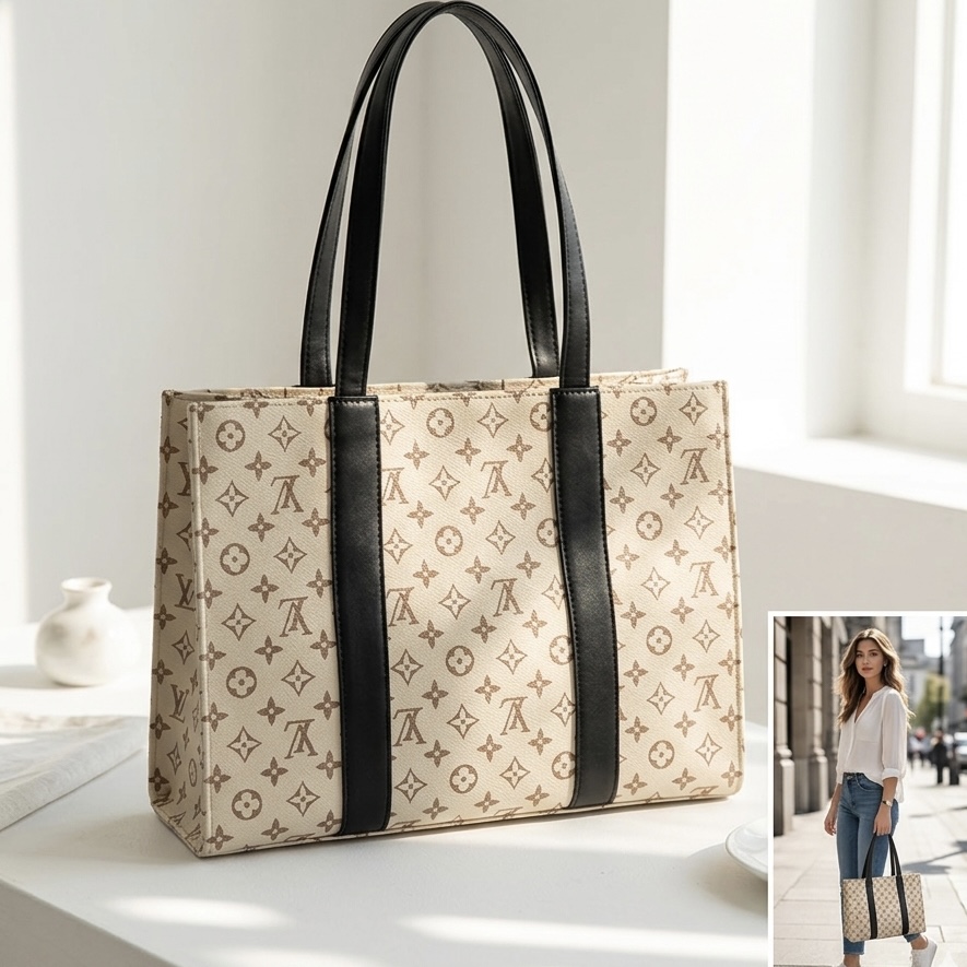 LV Inspired Cream Leather Totebag