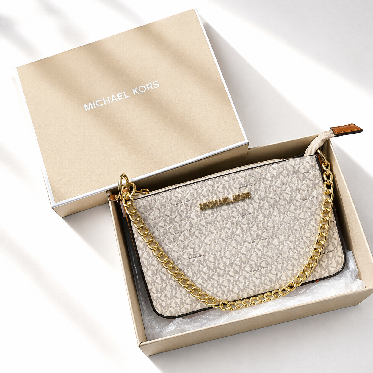 MK Michael Kors Signature Shoulder Bag With Box- Vanilla doe